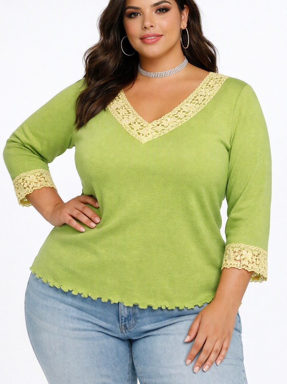 5/$25 Y2K Penningtons Seattle Fit Ribbed Lace Trim Top Size 5X